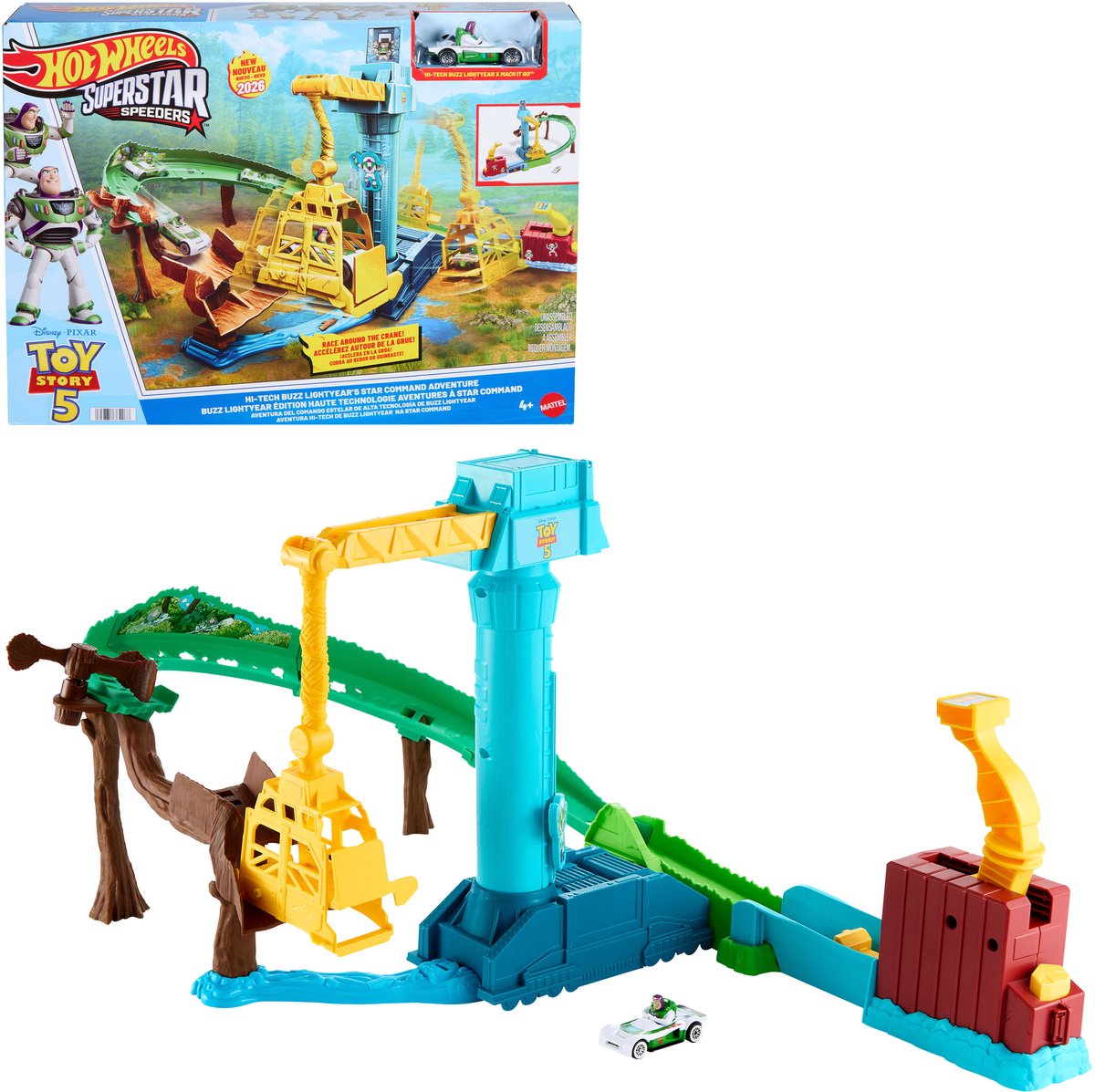 Set di piste per macchinine giocattolo Hot Wheels - Disney e Pixar Toy Story 5 Superstar Speeders Set di piste hi-tech Buzz Lightyear's Star Command Adventure