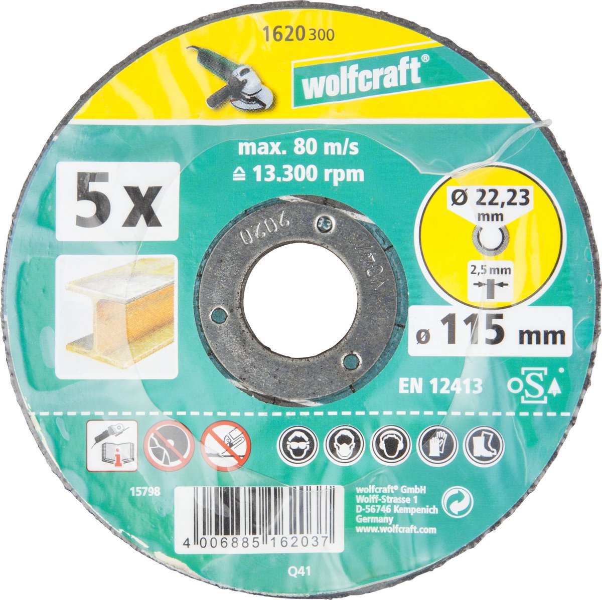 Wolfcraft - dischi da taglio per metallo - 115 mm - 5 pezzi - angolati - 1620300