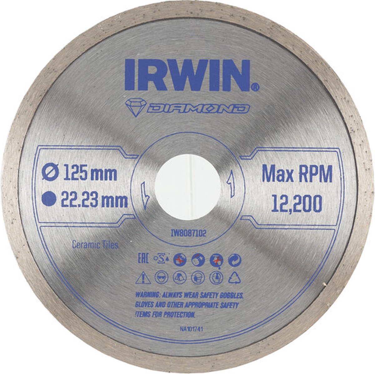 Hoja de sierra de diamante Irwin Pro Performance de 125 mm para amoladora angular, cerámica y azulejos, filo completo