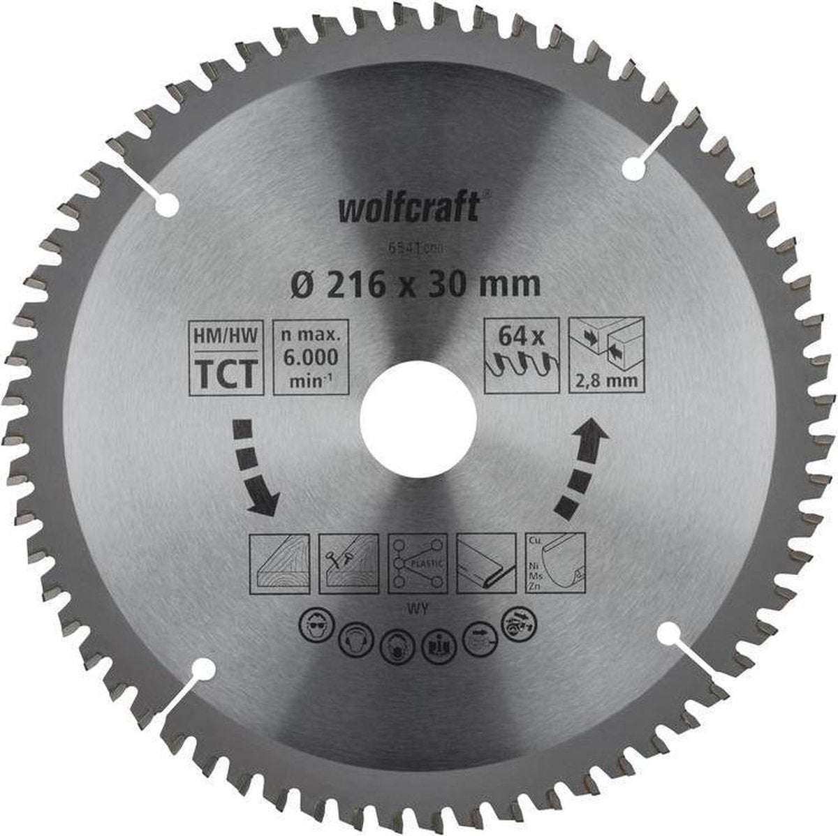 Wolfcraft - lama per sega 216 x 30 mm - 64 denti - lama per troncatrice hm, serie lilla - 6541000