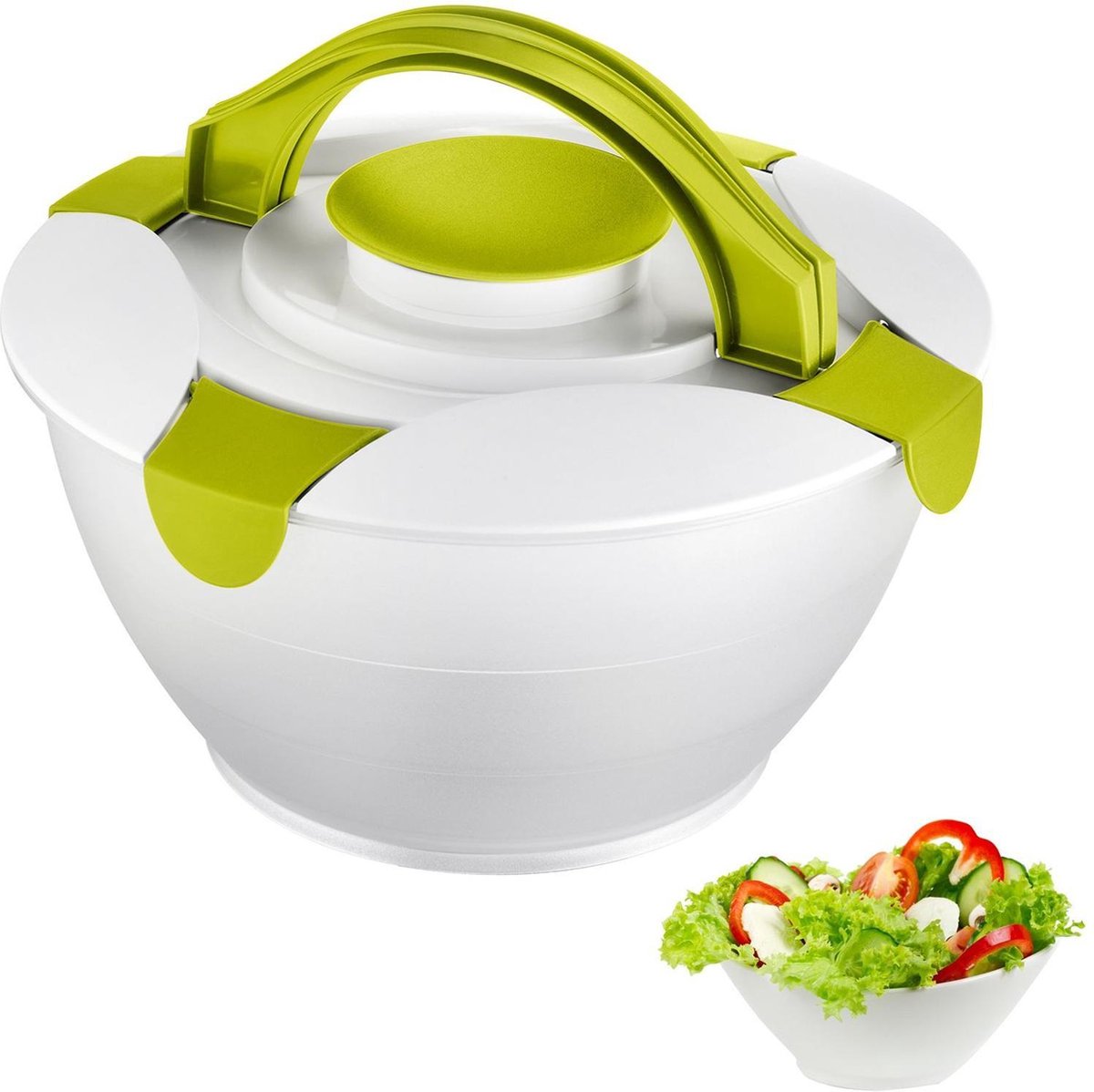 Insalatiera Westmark con manici e contenitore per condimenti, capacità: 6,5 l, plastica, praktika, bianco verde trasparente, 2422227a