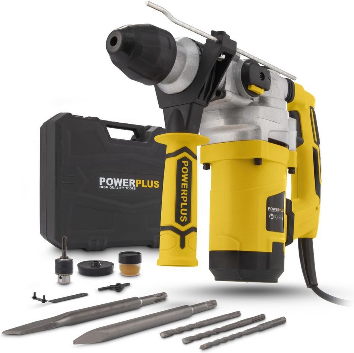 Trapano elettrico a percussione Powerplus POWX1175 - 4 in 1: foratura, foratura a percussione, scalpellatura e rotazione scalpello, trapano da 1600 W, 5 anni, SDS Plus, 6 accessori