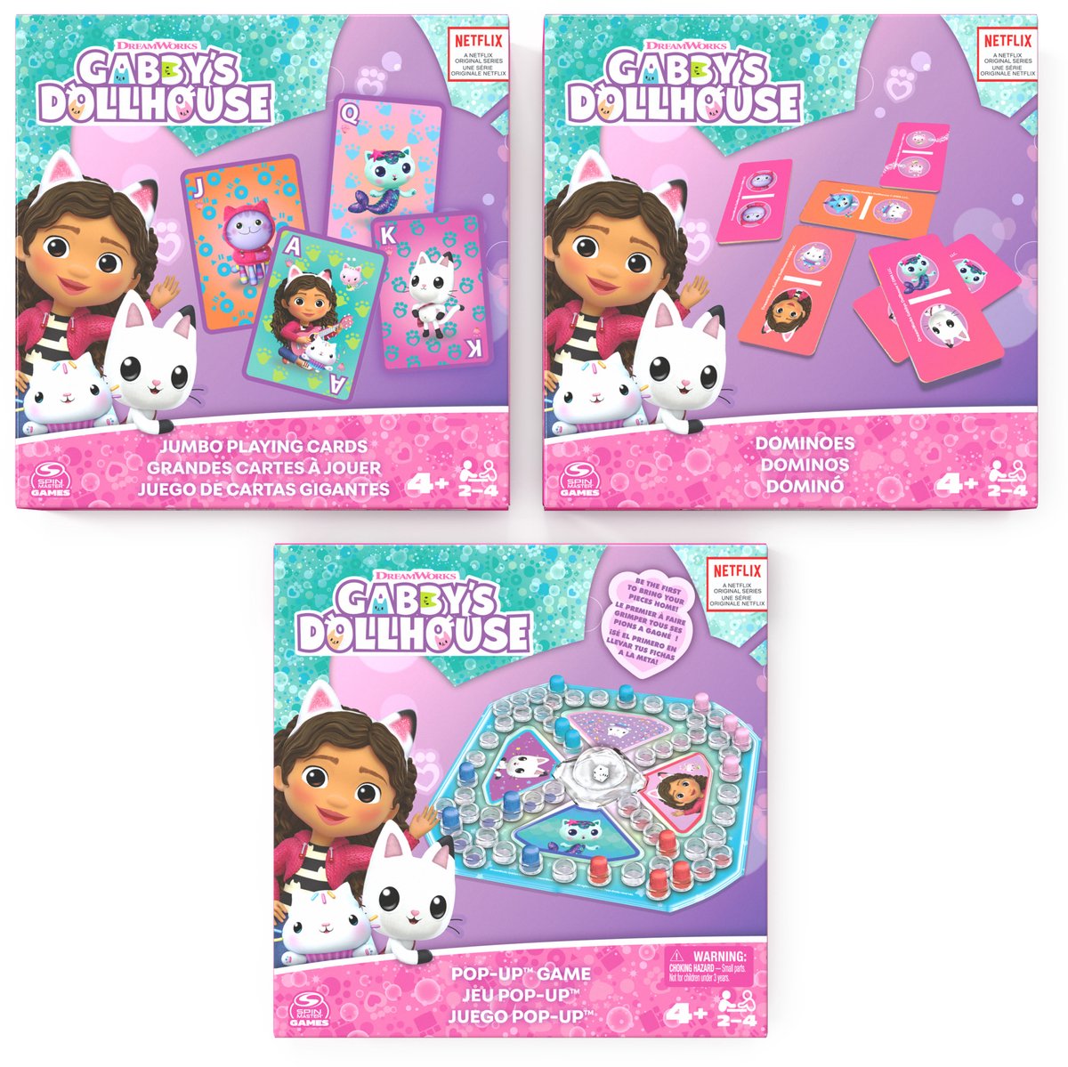 Game popup delle bambole di Spinmaster Gabby, gioco di carte, Domino's - Child's Game