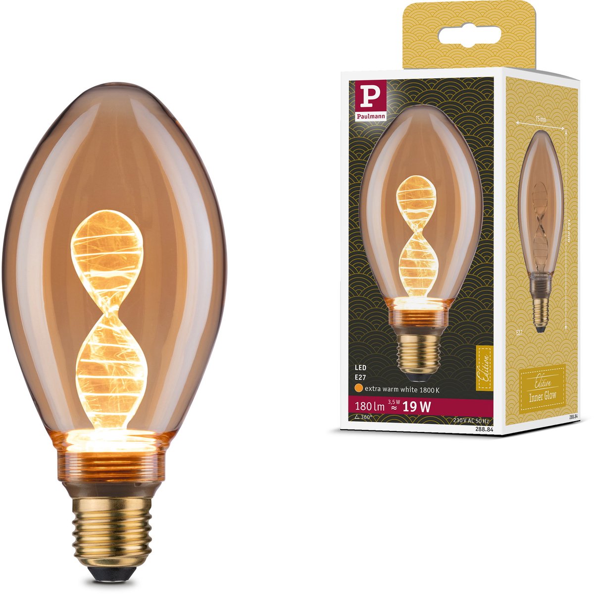 Paulmann inner glow edition led-gloeilamp helix e27 230v 180lm 3,5w 1800k goud
