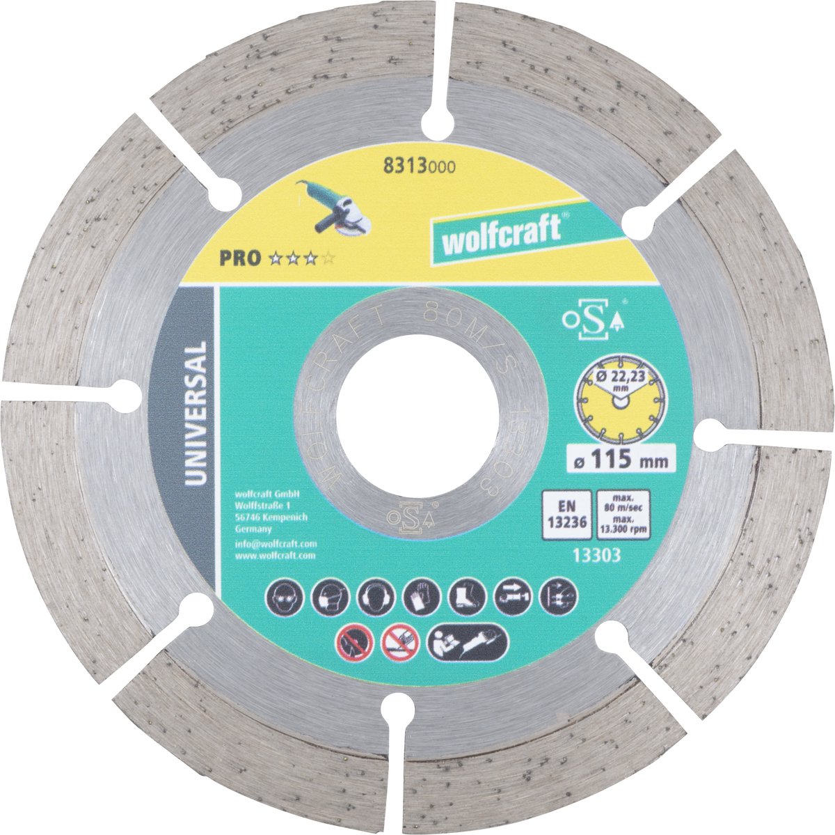 Wolfcraft - disco de corte de diamante ø 115 mm - disco de corte de diamante para amoladora angular - 8313000