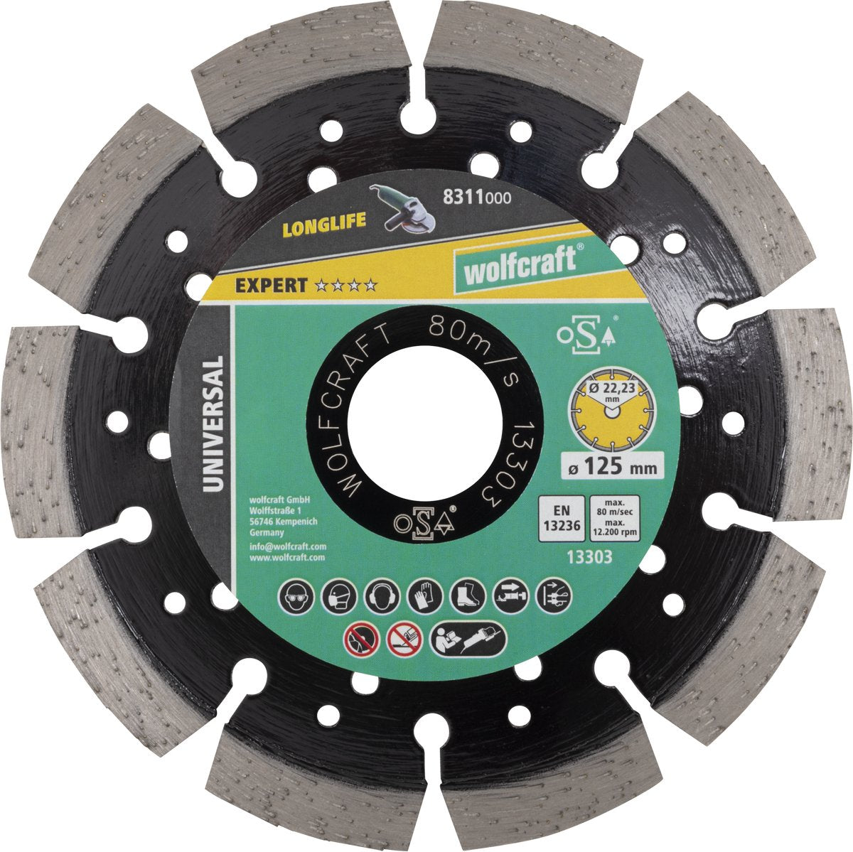 Wolfcraft - disco de corte de diamante ø 125 mm - disco de corte de diamante - disco de corte para amoladora angular - 8311000