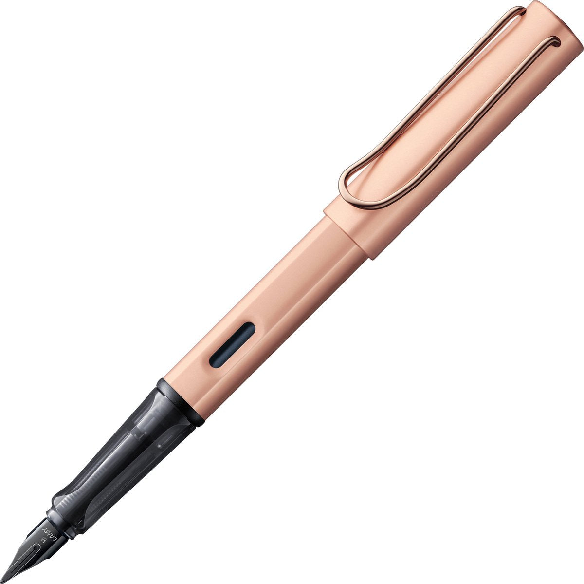 Pluma estilográfica Lamy lx 076, de aluminio ligero en color oro rosa, con acabado en metal precioso y plumín de acero PVD negro brillante, incl. Cartucho de tinta azul T10 y lujoso embalaje de regalo.