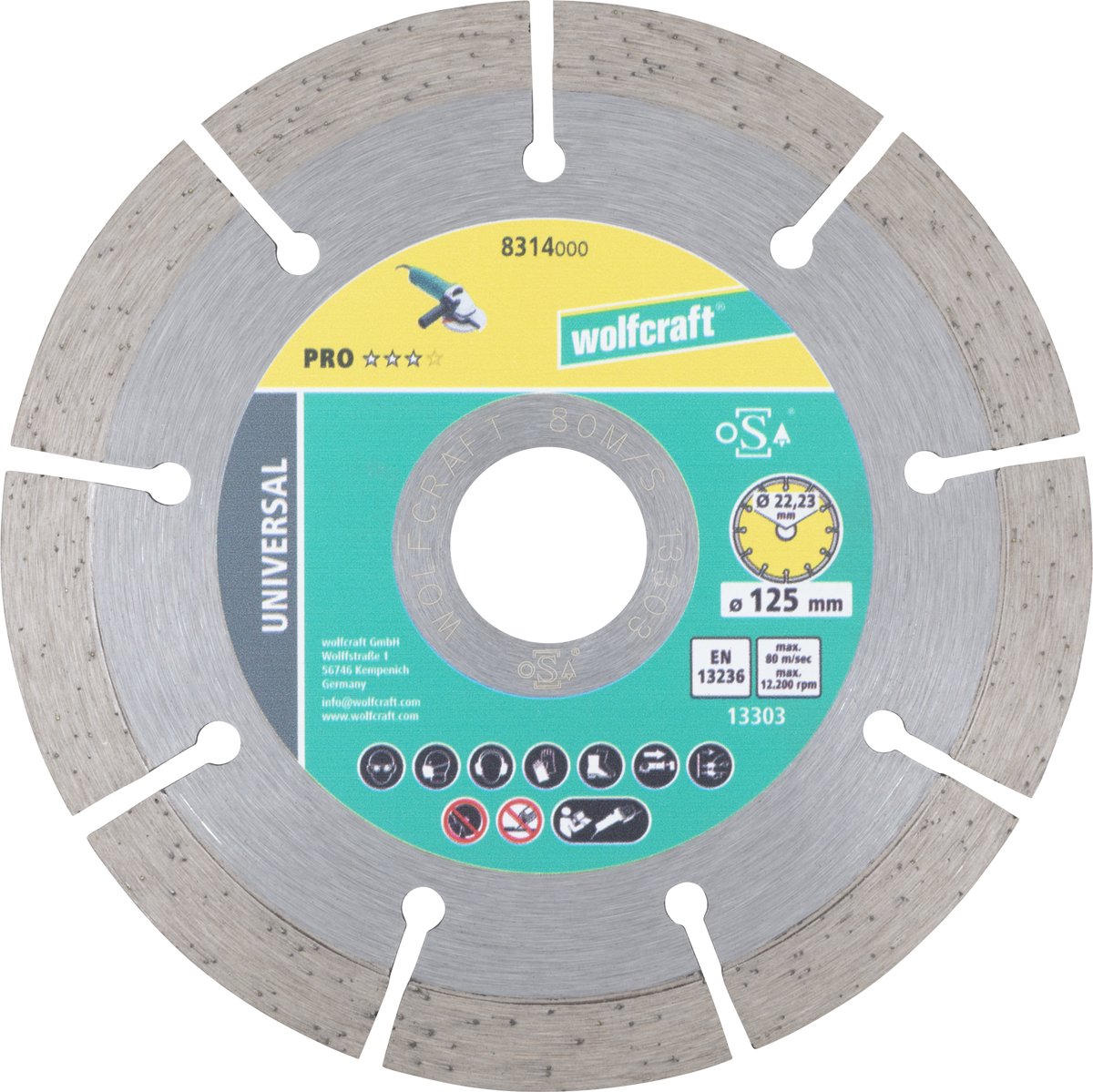 Wolfcraft - disco de corte de diamante ø 125 mm - disco de corte de diamante para amoladora angular - 8314000