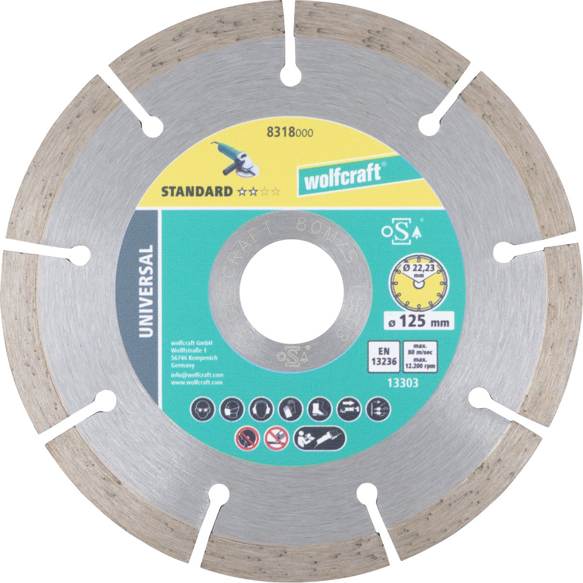 Wolfcraft - diamond cutting disc 125mm - solid universal - diamond cutting disc - 8318000