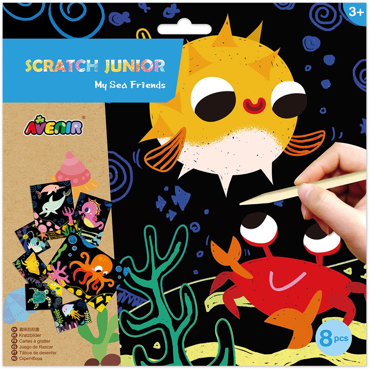 Avenir scratch art - océano - 8 placas para rascar diferentes - 3 años