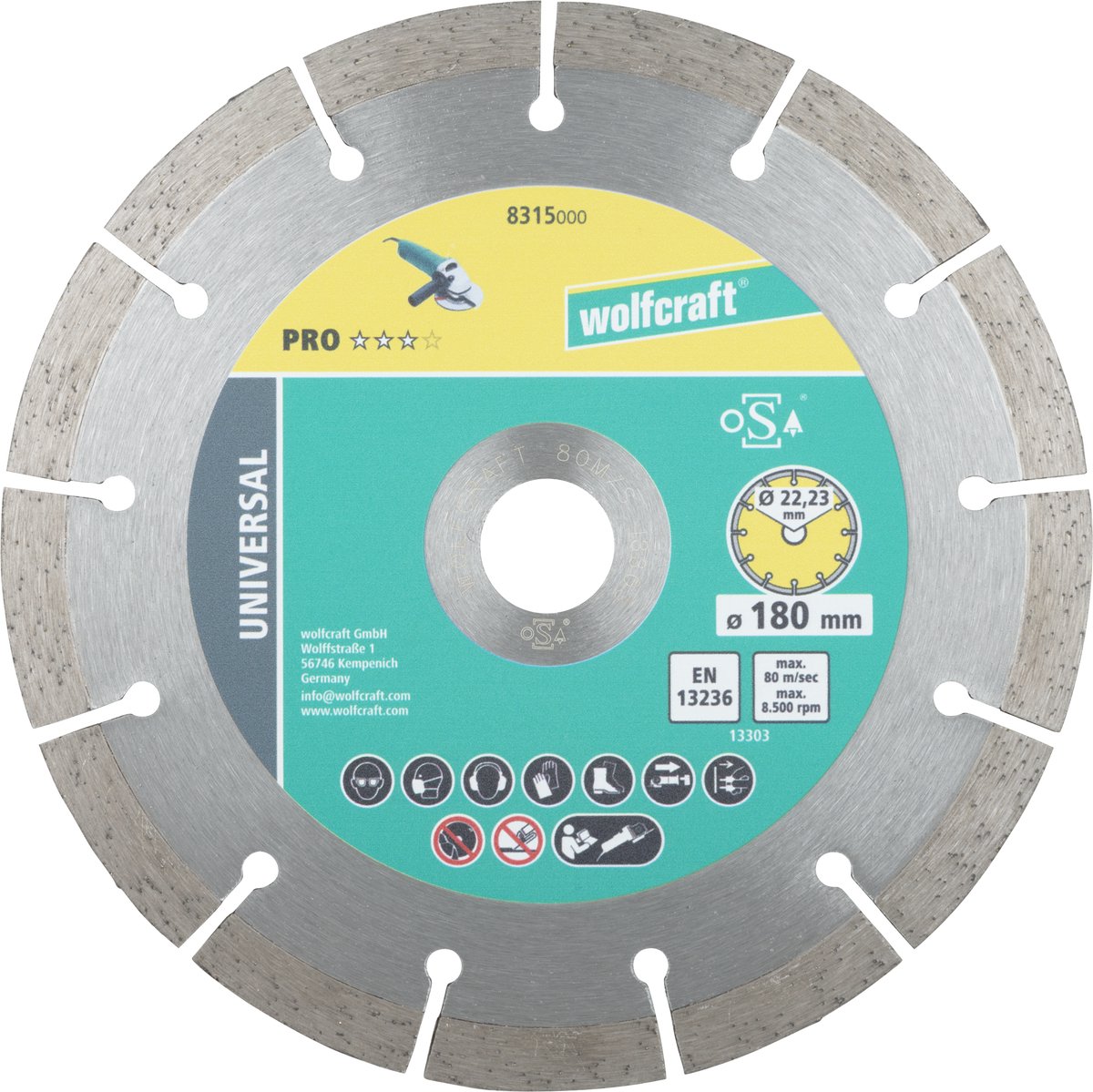 Wolfcraft - disco de corte de diamante ø 180 mm - disco de corte de diamante para amoladora angular - disco de corte - 8315000