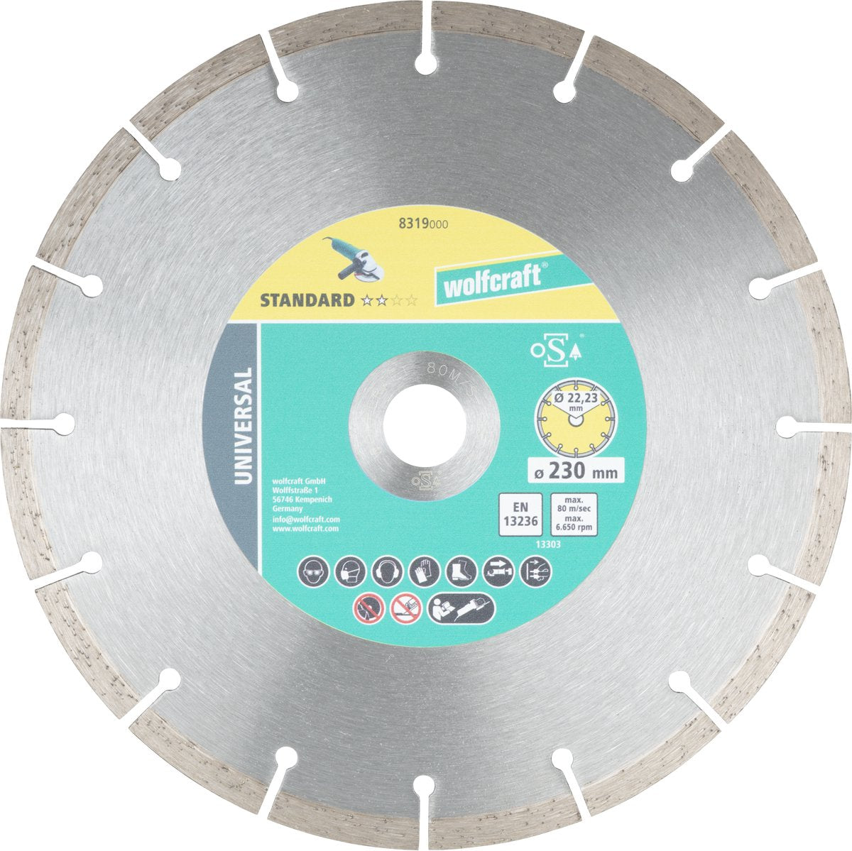 Wolfcraft - disco de corte de diamante 230 mm - para amoladora angular - 8319000