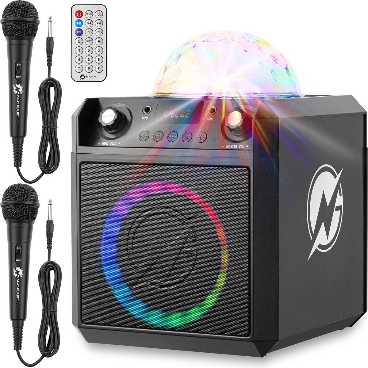 N-gear block party 602 xl - set karaoke con 2 microfoni - set karaoke per adulti - party box con illuminazione - grigio siderale