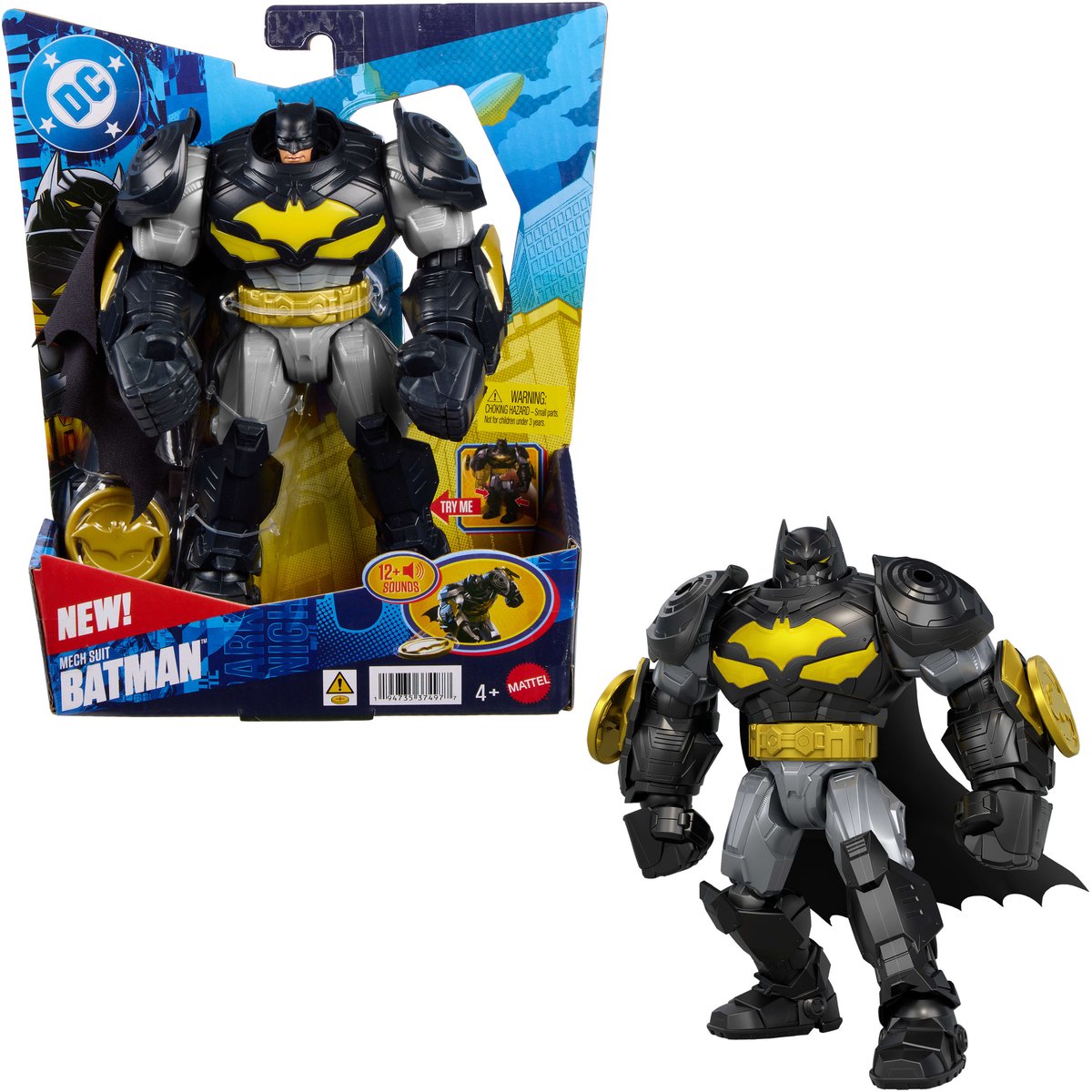 Figura de acción Mattel DC Premier con sonido luz traje mecánico Batman Figura de acción de 18 cm