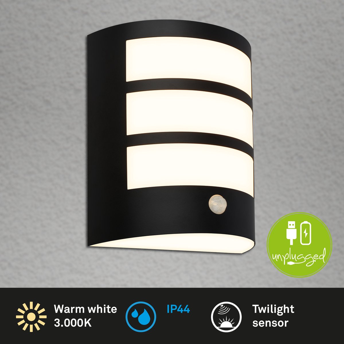 Briloner - led wandlamp accu - touch - timer - zwart - verwisselbare batterij - verwisselbare printplaat - 18 x 15 x 7 cm - zwart