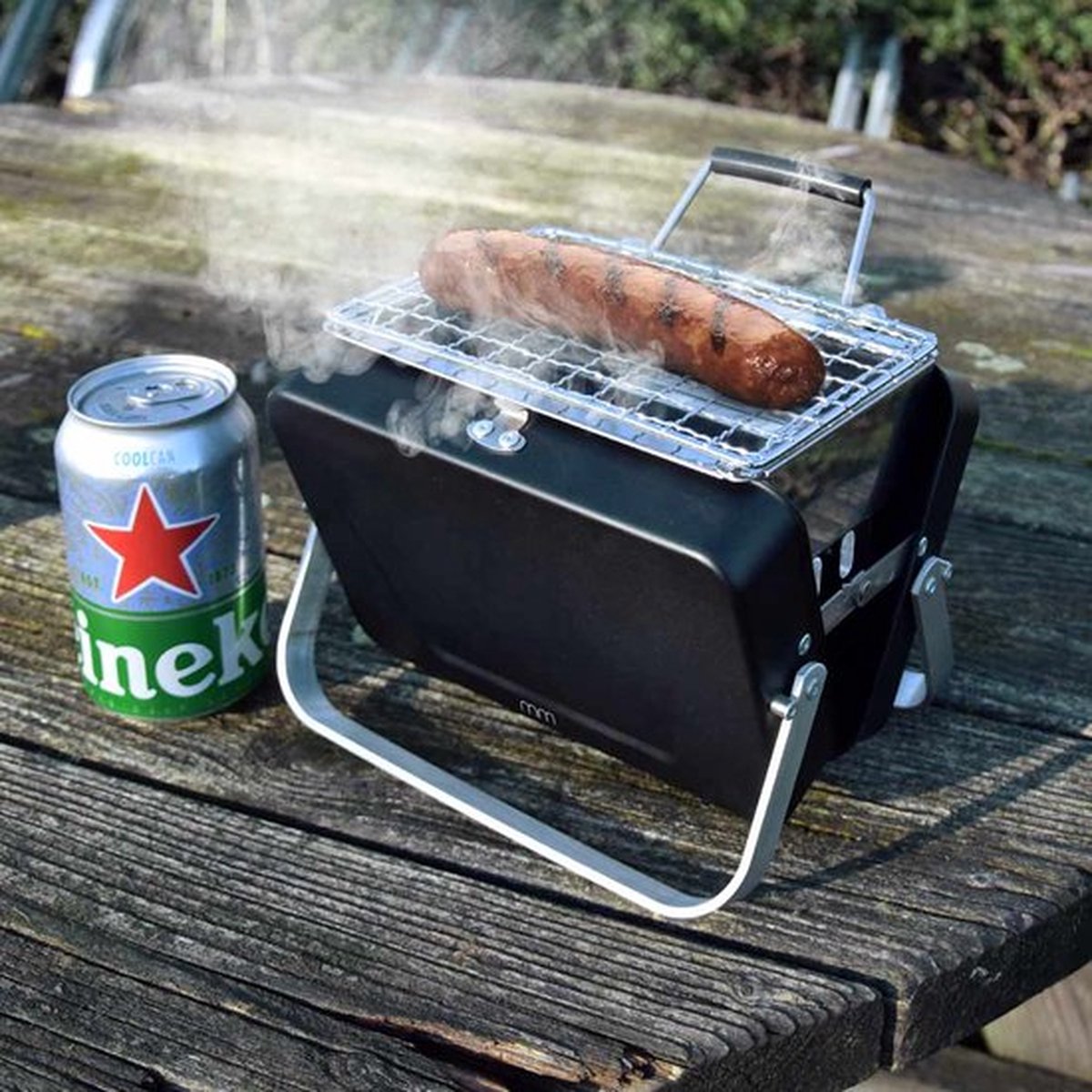 Mini BBQ portátil Mikamax - barbacoa de mesa compacta - 18 cm - parrilla de carbón de acero inoxidable