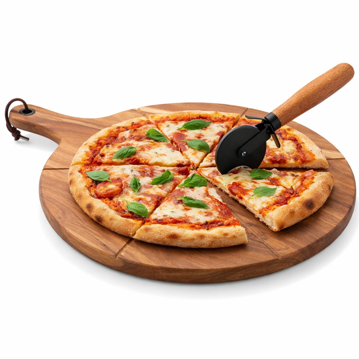 Cuchillo para pizza Point-virgule - con tabla para servir - madera de acacia