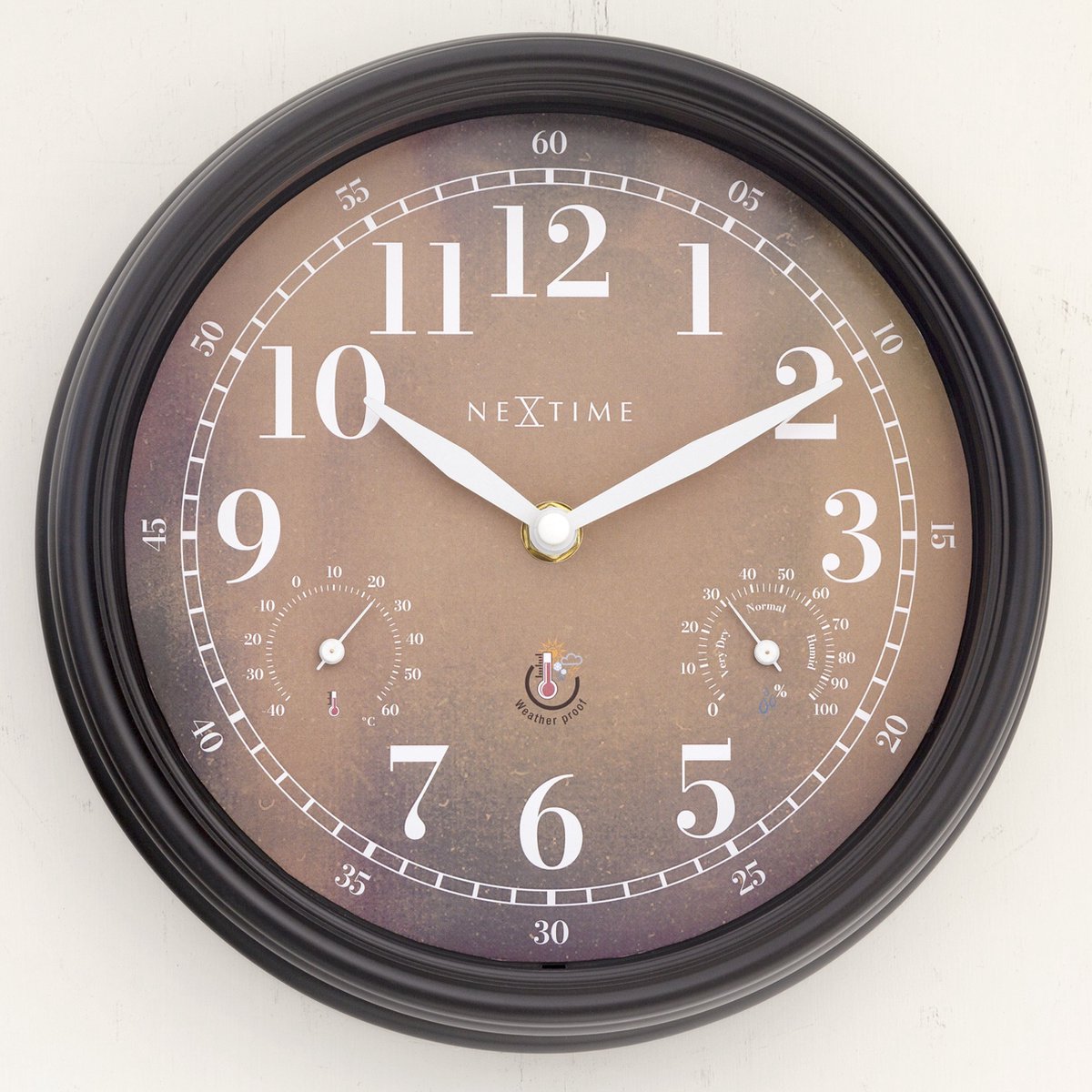 Nexttime jasmine – reloj de pared con estación meteorológica – 23,5 cm – metal – marrón – resistente a la intemperie