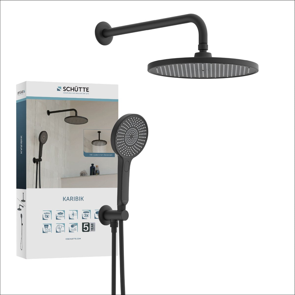 Set doccia completo Schütte karibik - nero opaco