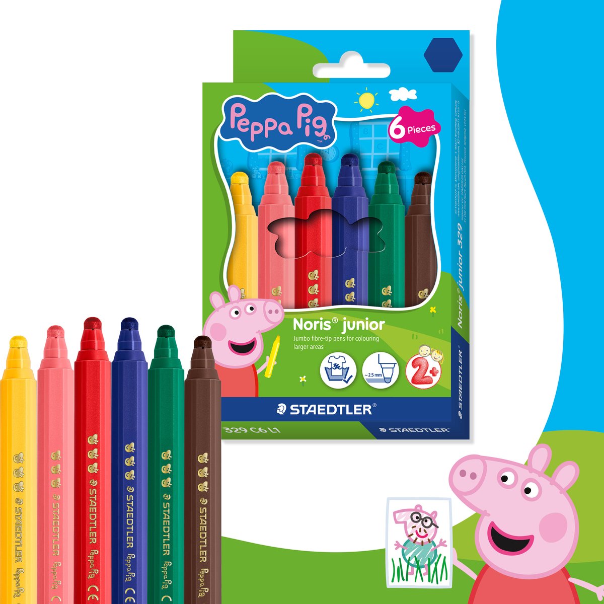 Staedtler peppa pig x noris junior kleurstift- set 6 st
