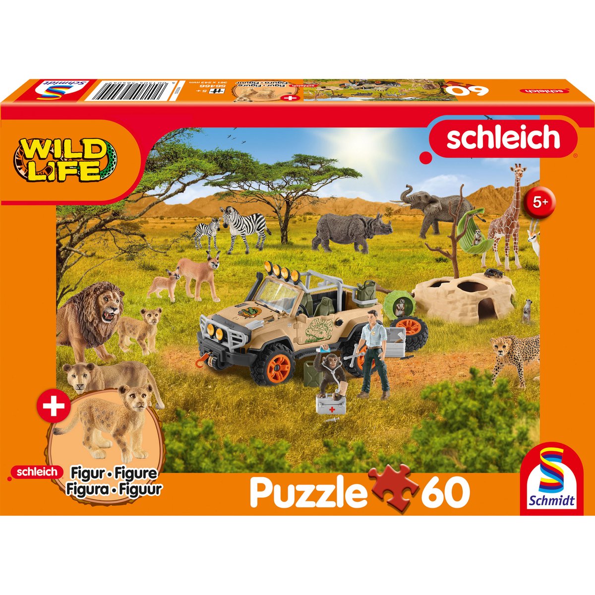 Schmidt - puzzle - vita selvaggia nella savana - schleich - 60 pezzi + figura originale - bambini - da 5 anni