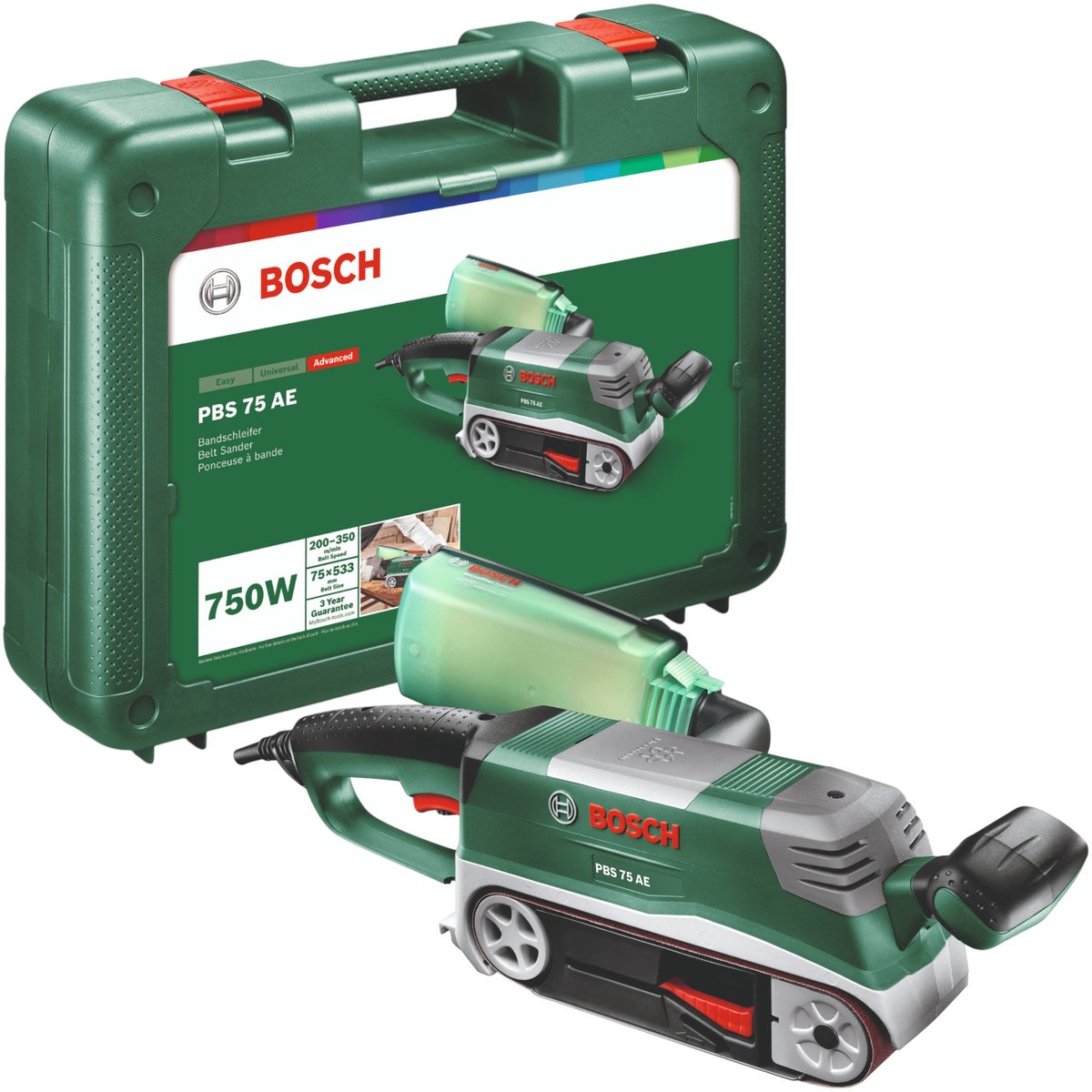 Lijadora de banda bosch pbs 75 ae - 750 w - superficie de lijado 76 x 165 mm