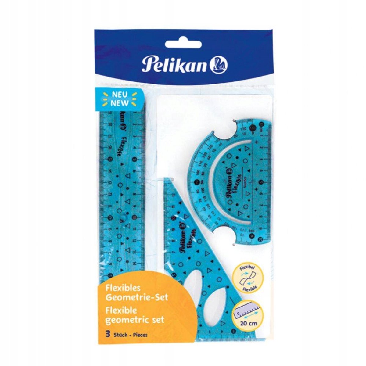 Set geometria Pelikan blu 700917: righello, scala dei gradi, squadra da disegno