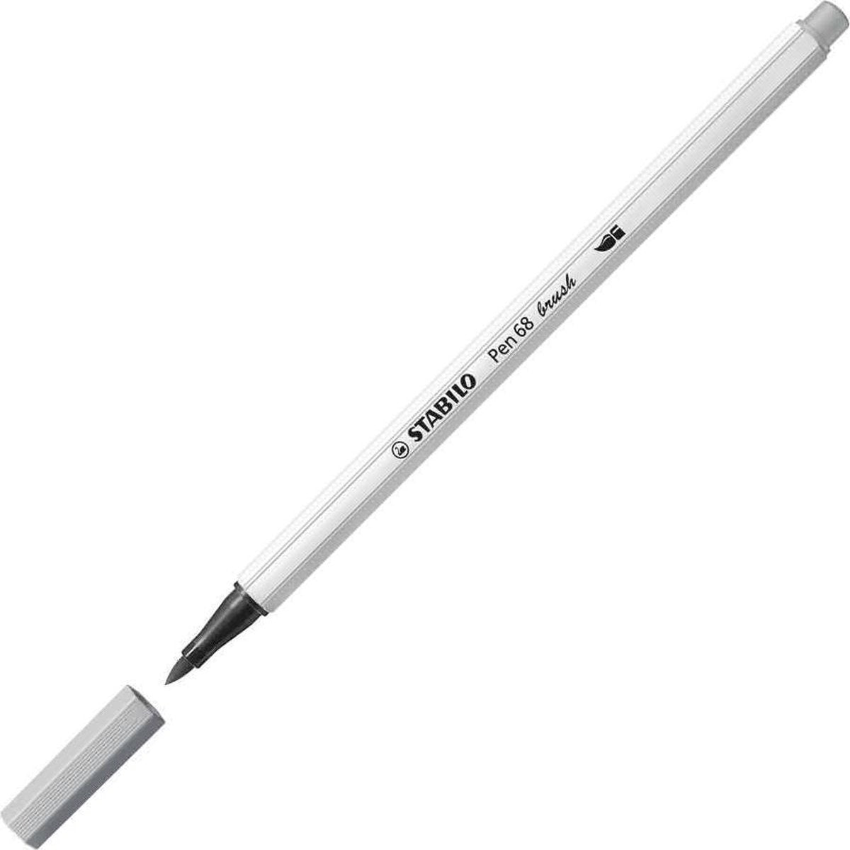 Stabilo pen 68 brush - premium brush viltstift - met flexibele penseelpunt - middel koud grijs - per stuk