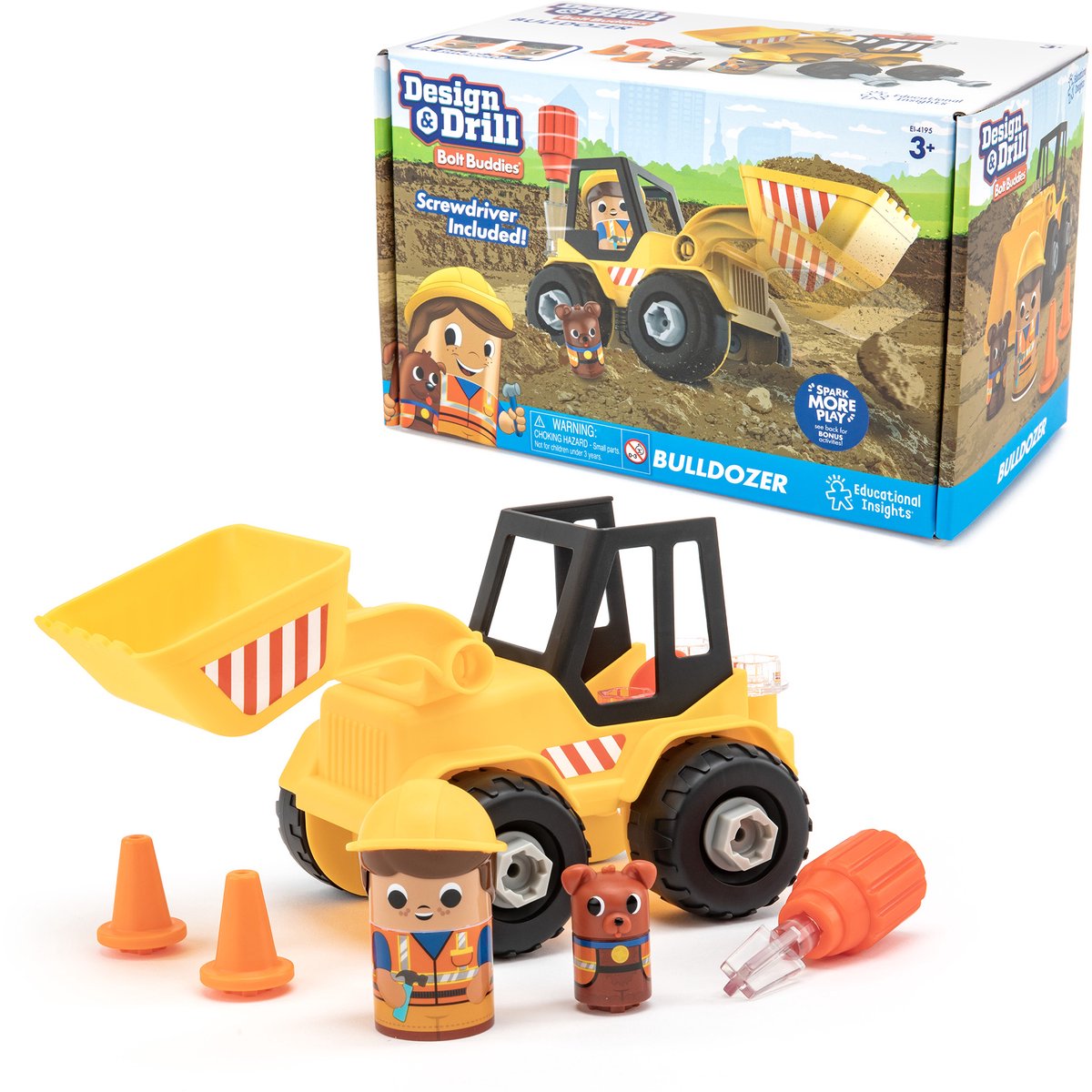 Recursos de aprendizaje bulldozer juguetes educativos diseño taladro perno amigos. - 3+