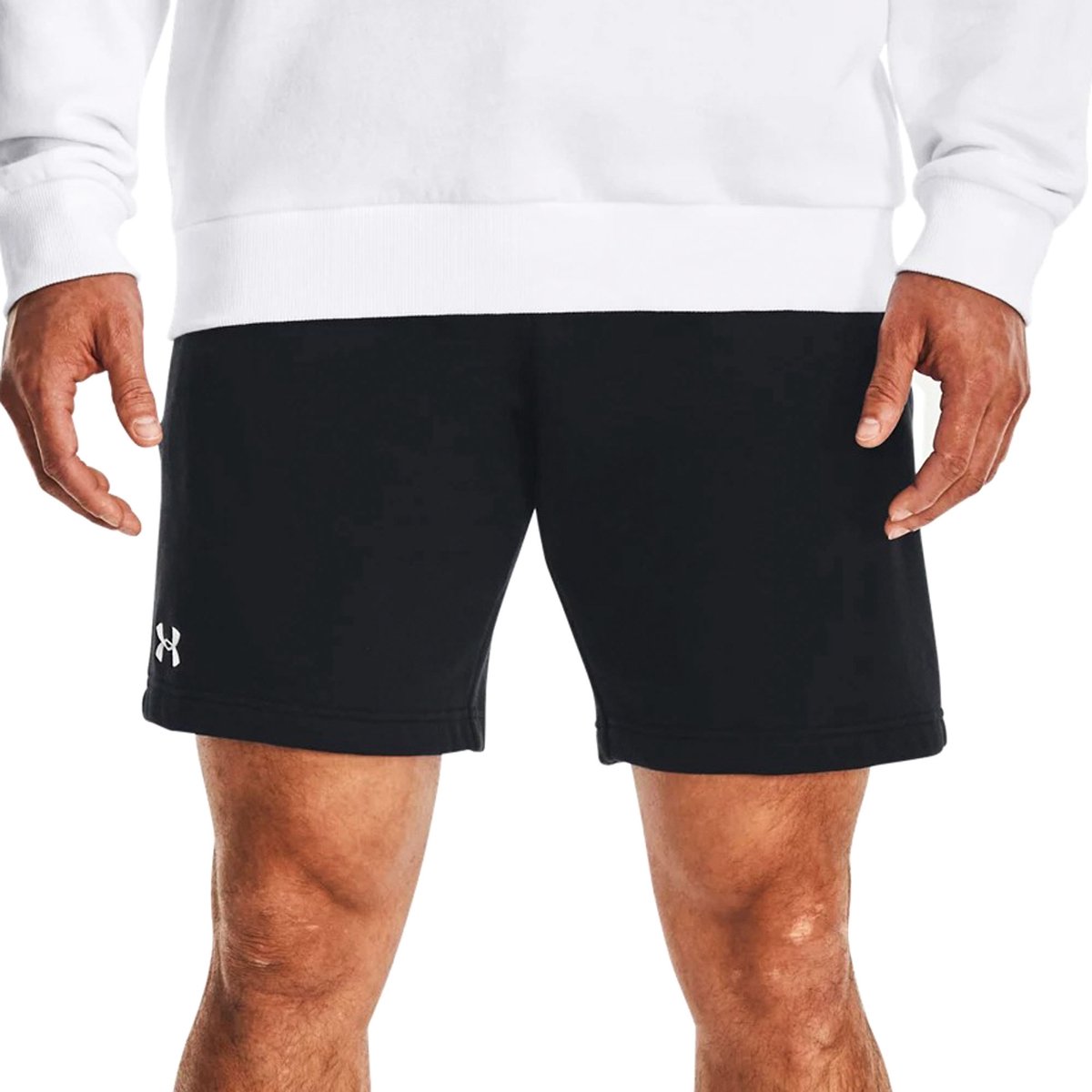 Under Armour UA Rival Fleece Shorts-BLK Pantalones deportivos para hombre - Negro - Blanco