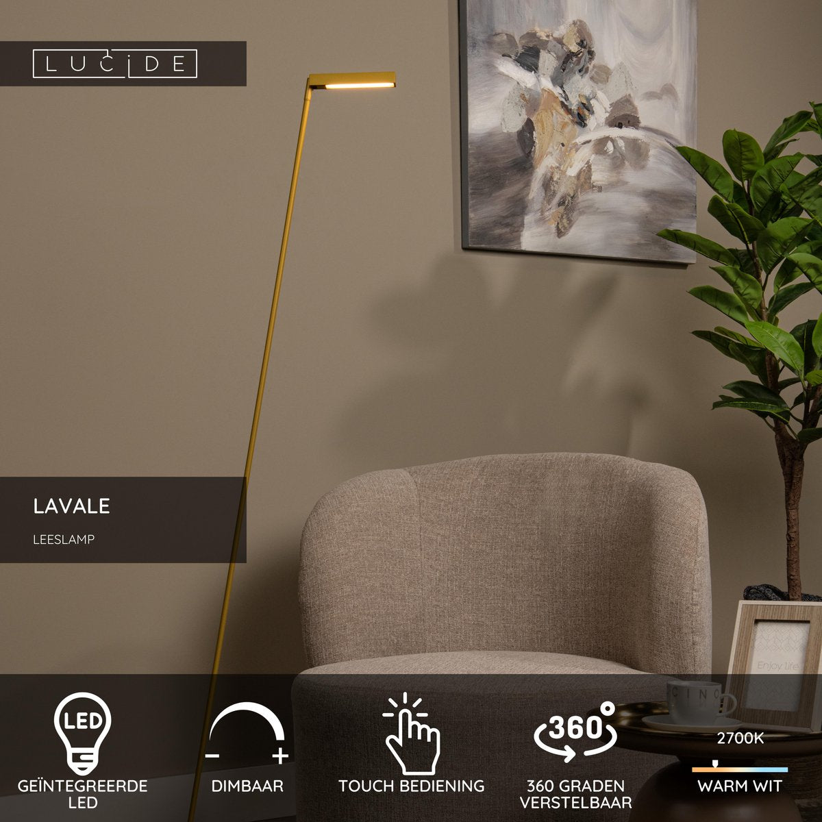 Lucide lavale - leeslamp - led dimbaar - 1x3w 2700k - okergeel