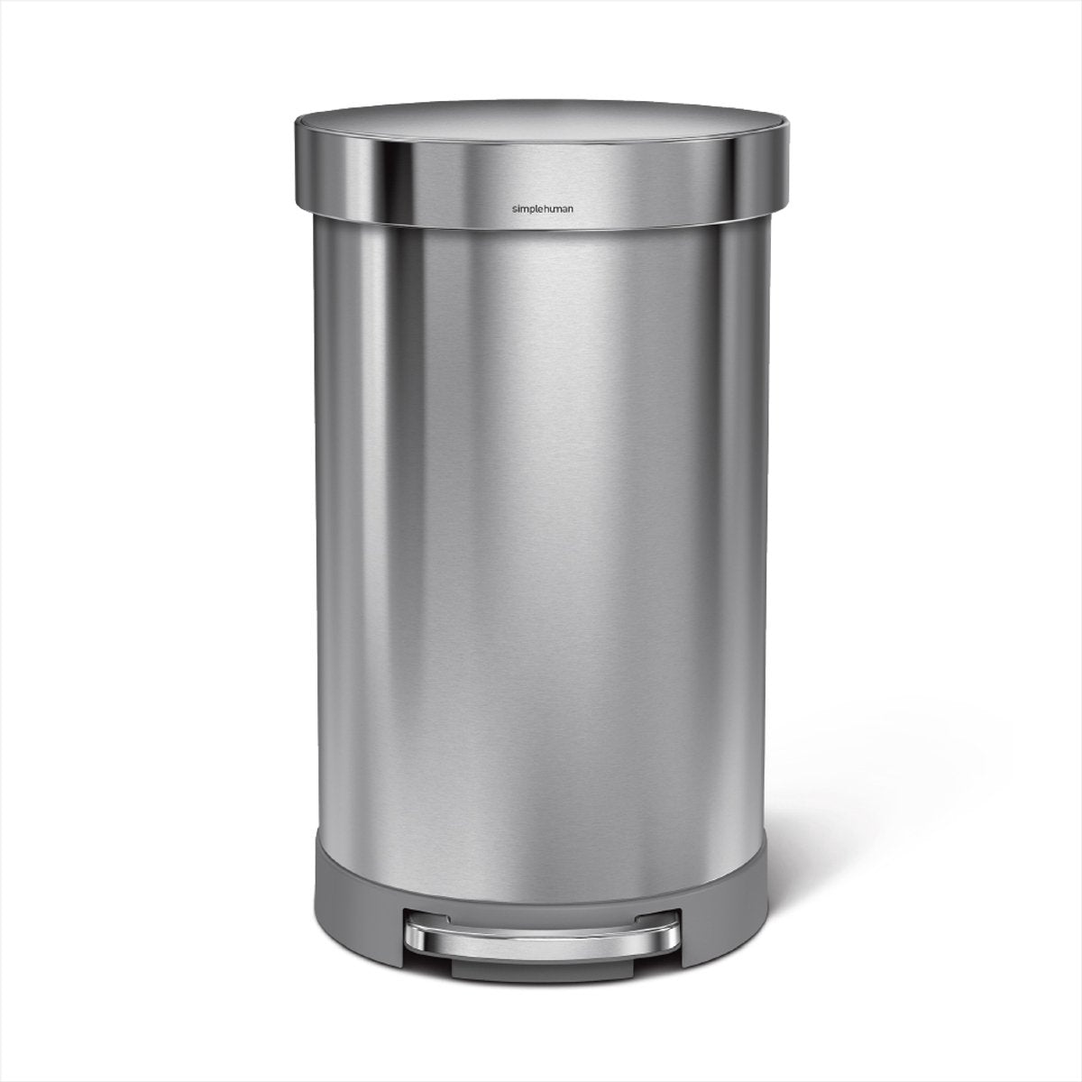 Cubo de basura semicircular con pedal Simplehuman - 45 litros - con borde bolsillo - acero inoxidable cepillado