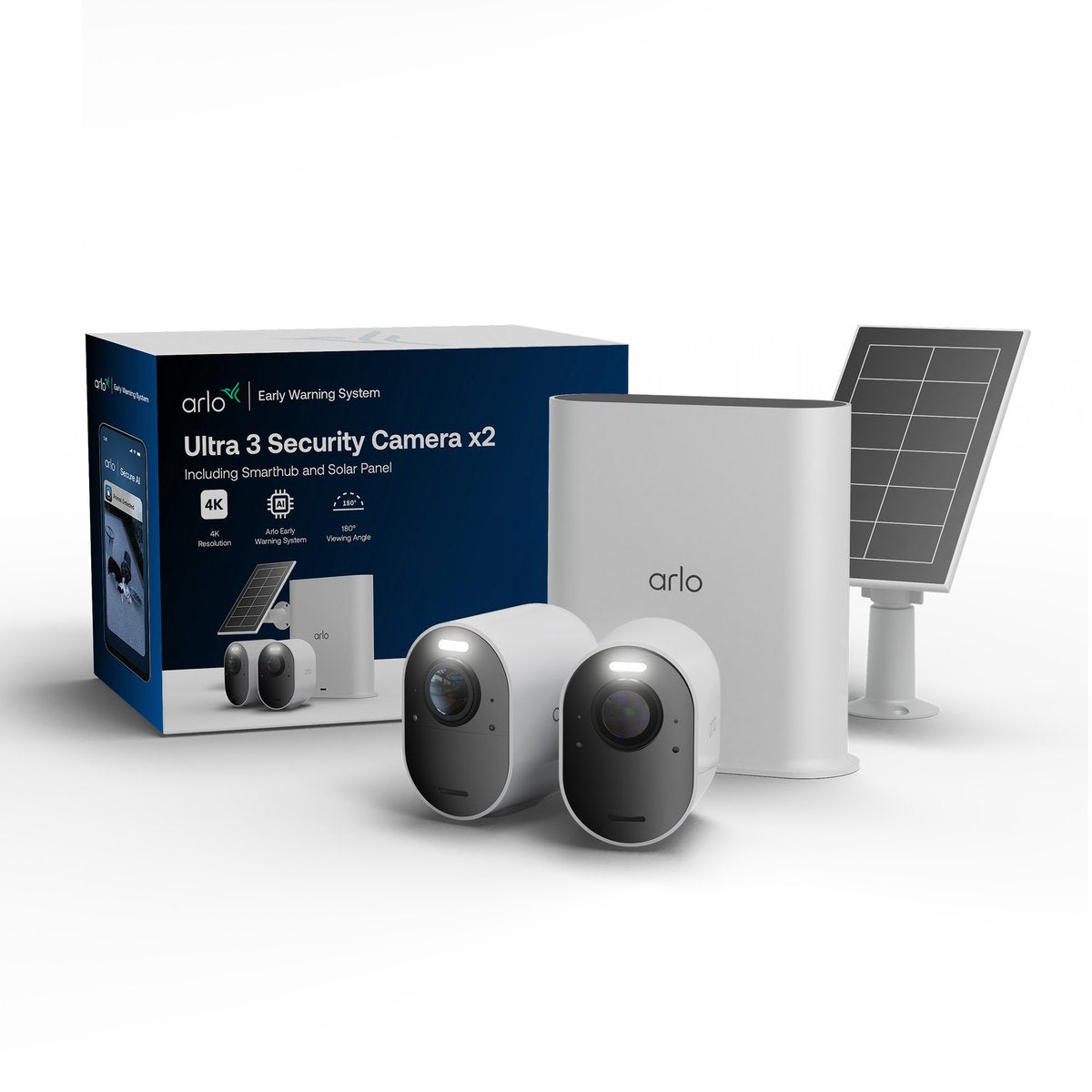 Telecamera di sicurezza Arlo ultra3 4K + pannello solare - Kit 2 cam (incl. smart hub)