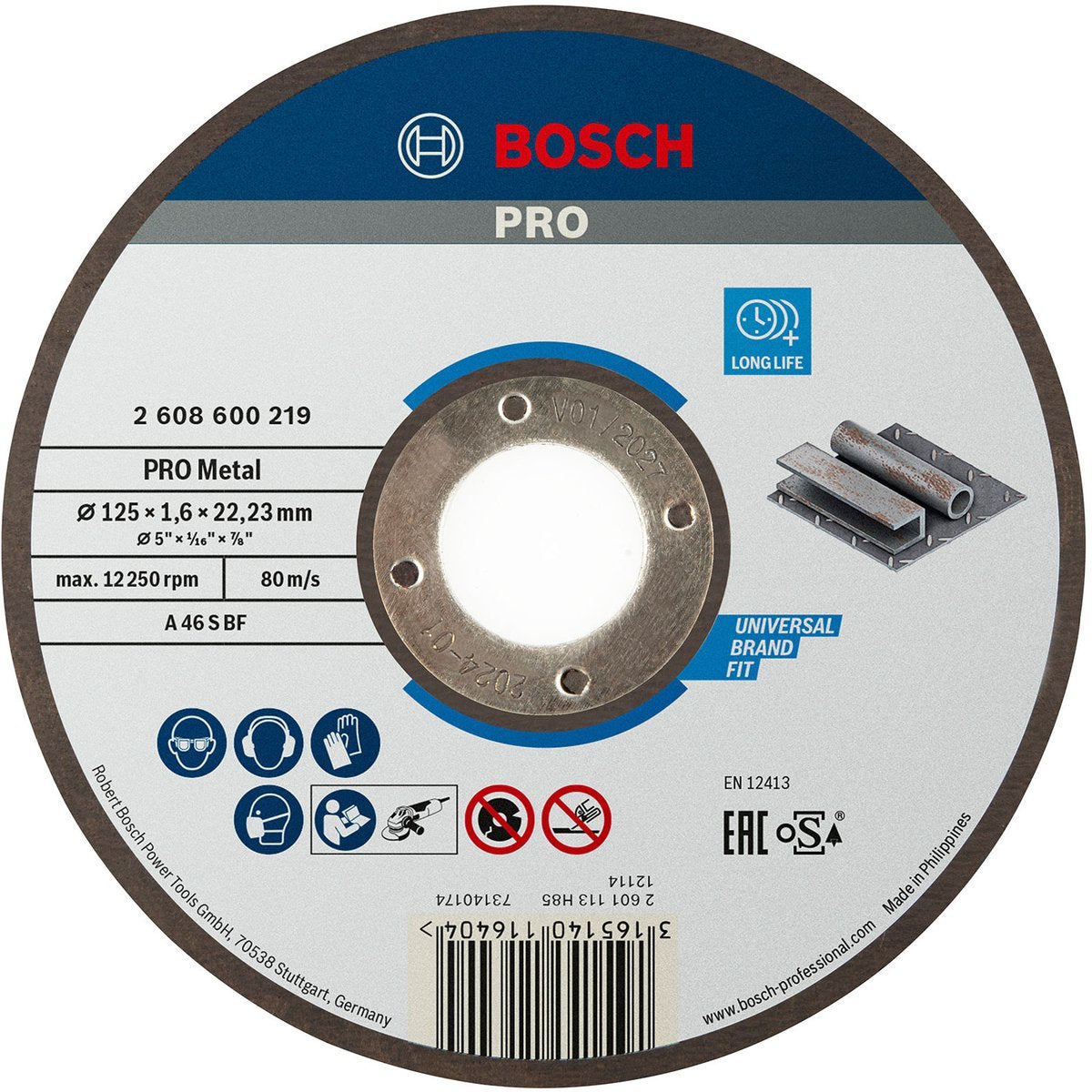 Bosch - disco de corte recto experto para eje metálico 46 s bf, 125 mm, 22,23 mm, 1,6 mm