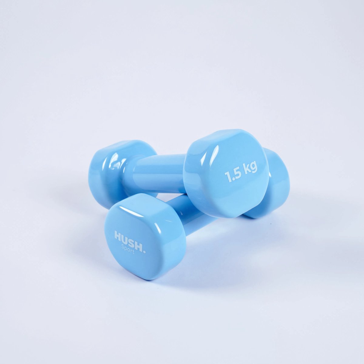 Hush sport - Juego de mancuernas 2 x 1,5 kg azul claro - Revestimiento de vinilo con agarre antideslizante - Hierro fundido - Práctico diseño hexagonal - Adecuado para entrenamiento de fuerza fitness