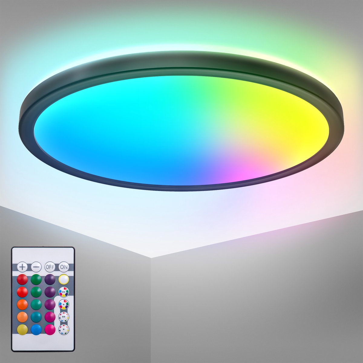 Briloner b.k.light - plafoniera led rgb - nera - dimmerabile - con luce indiretta - luce colorata - con telecomando - ø29cm