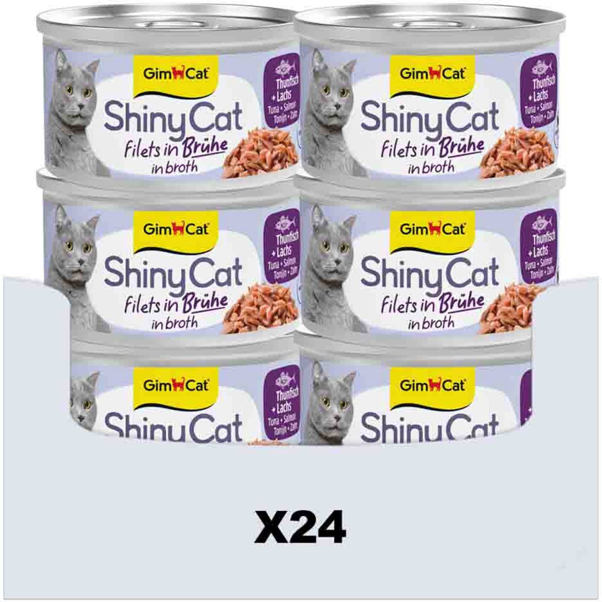 Gimcat 24 x 70 g - shinycat filets in broth tonijn + zalm