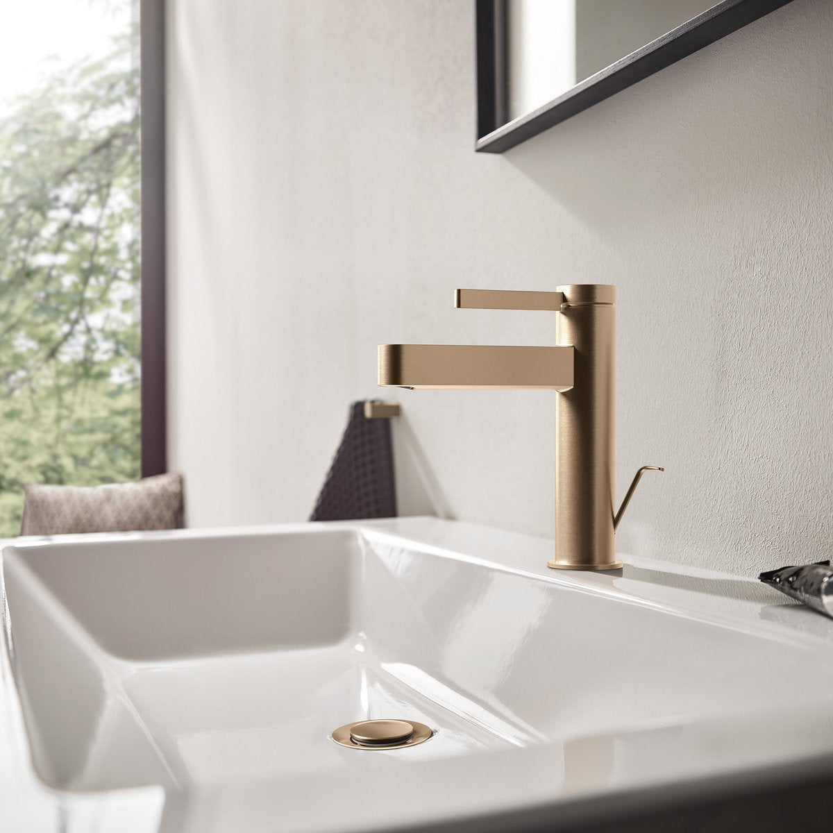 Hansgrohe finoris - wastafelmengkraan - ééngreeps bediening - coolstart energiebesparend - met trekwaste - 110mm - brushed bronze