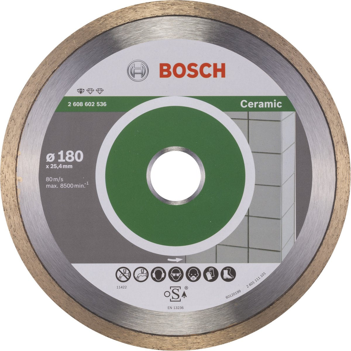 Bosch - disco da taglio diamantato standard per ceramica 180 x 25,40 x 1,6 x 7 mm
