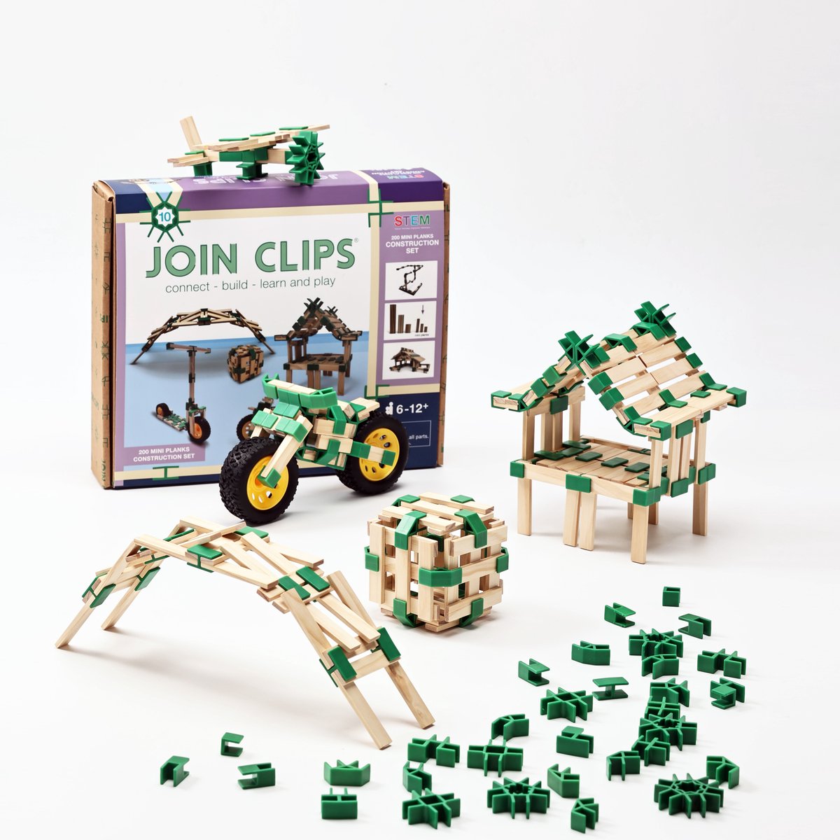 Unisci le clip per costruire il set da 200 mini tavole e giocattoli da costruzione.
