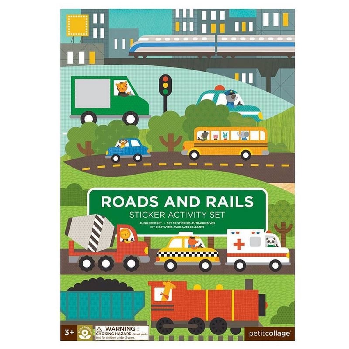 Libro di adesivi Petit Collage - strade rotaie |