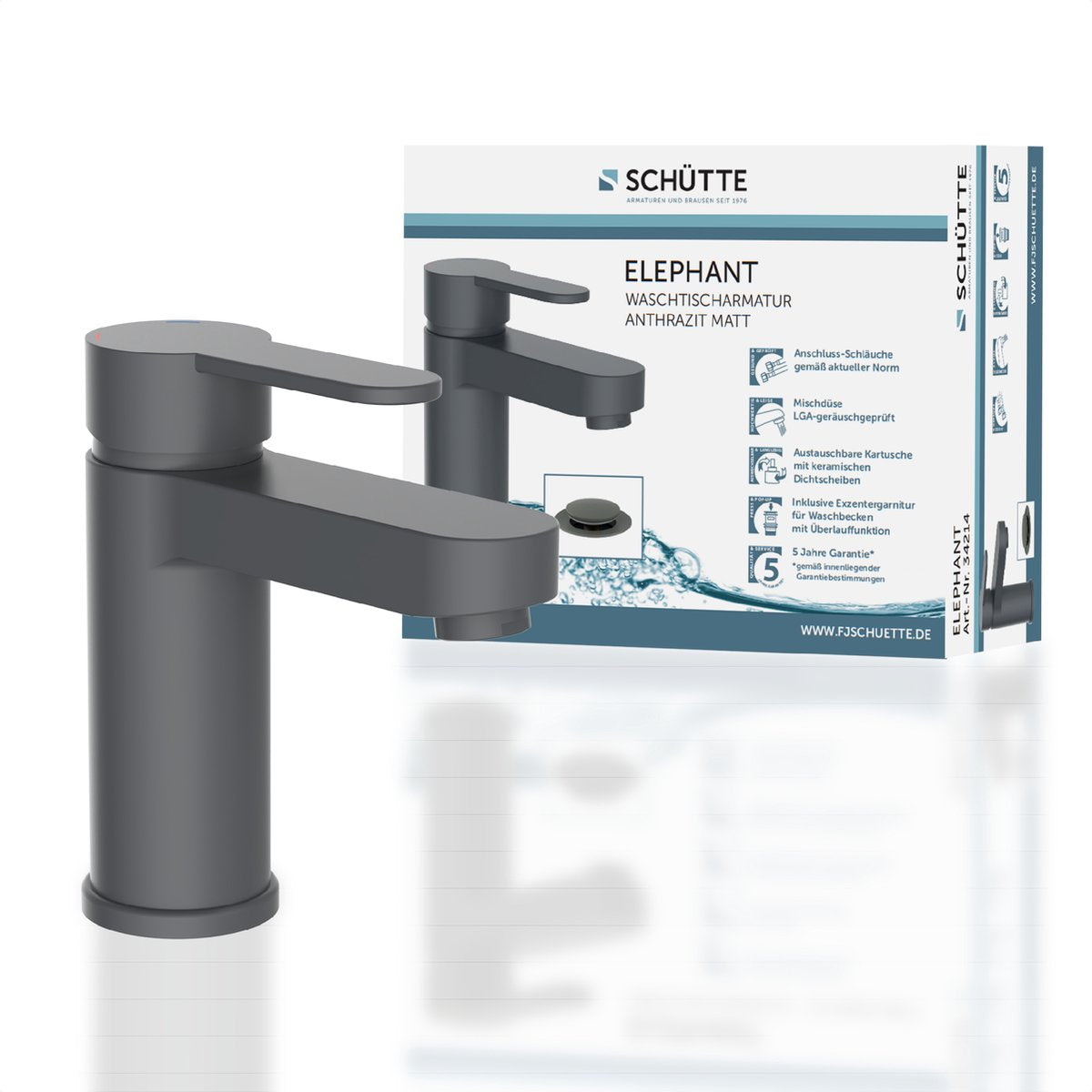 Rubinetto per lavabo Schütte Elephant - miscelatore - con scarico - antracite opaco