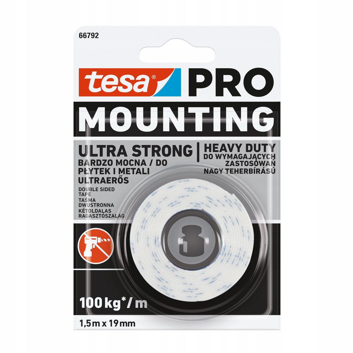 Serie Tesa mount-pro - cinta de montaje de doble cara - 1,5 mx 19 mm - ultrarresistente - espuma de pe