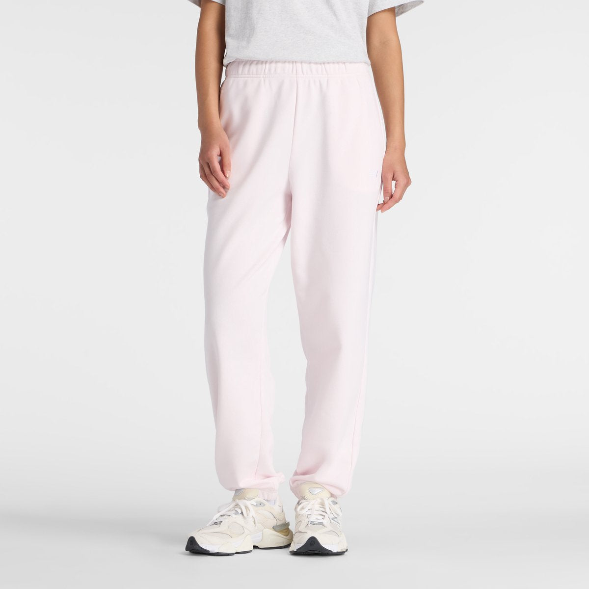 New balance sport essentials french terry jogger dames broek - pink salt