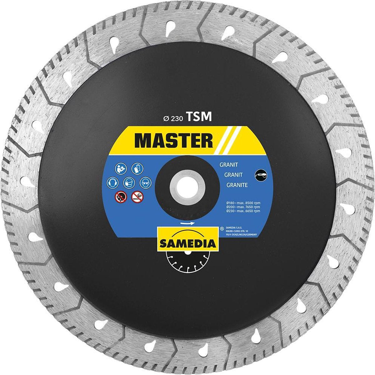 Disco da taglio diamantato Sameda samedia master tsm 230xm14 per segare e levigare il granito