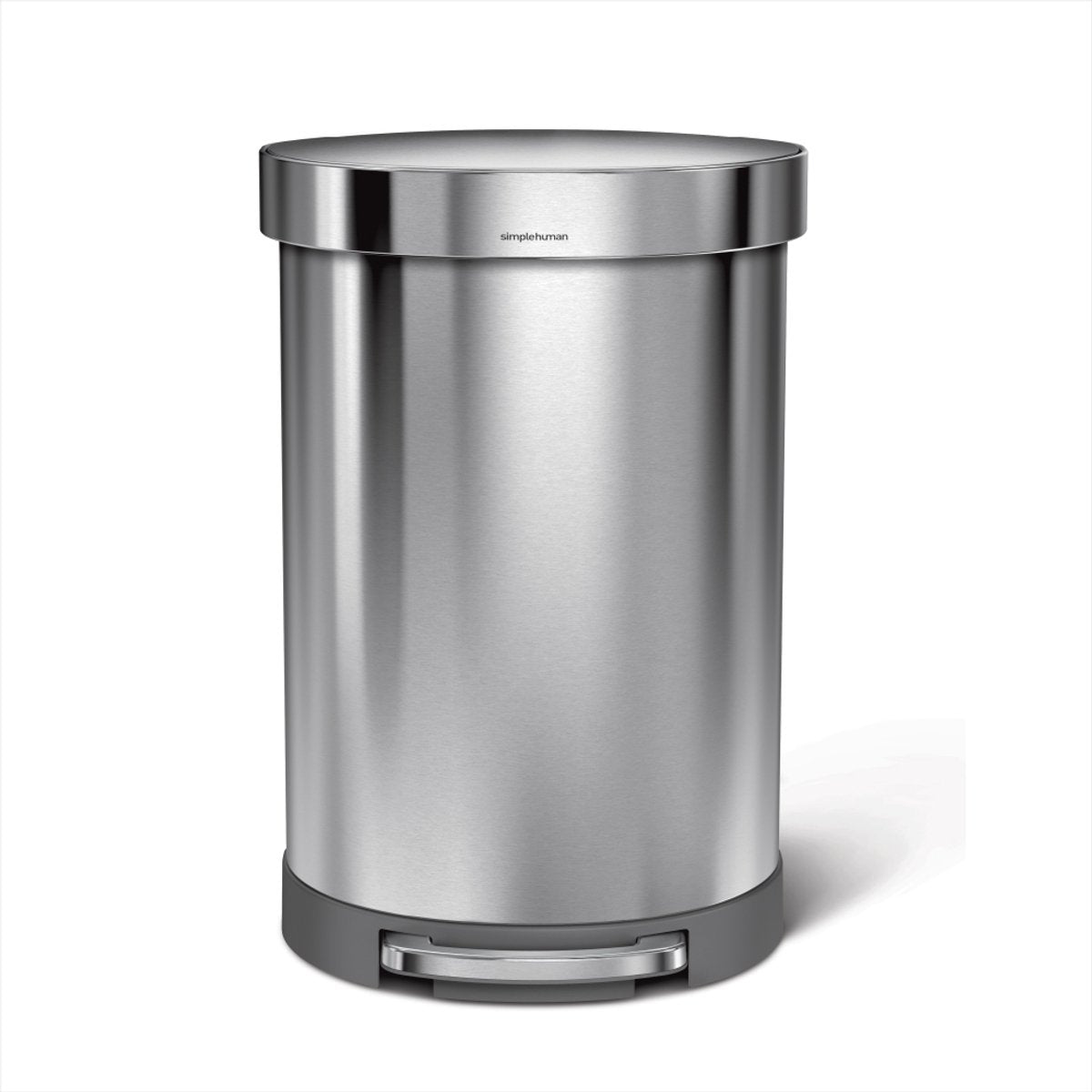 Cubo de basura semicircular con pedal Simplehuman - 60 litros - con borde bolsillo - acero inoxidable cepillado