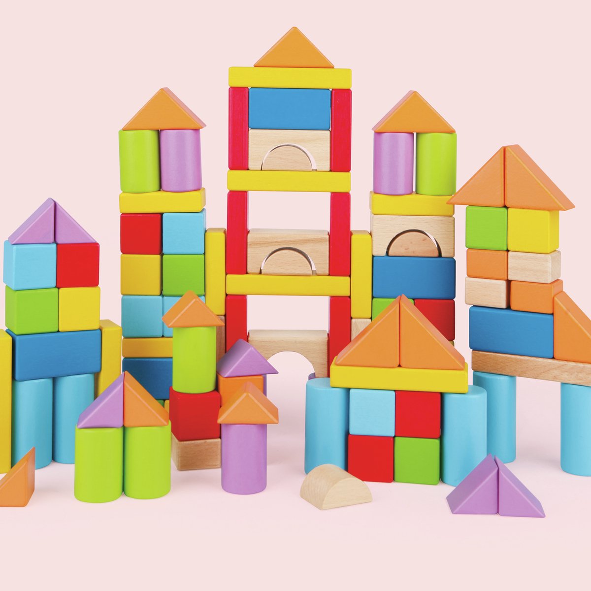Bloques de construcción de madera Hape 101 piezas: bloques clásicos de madera de haya para niños pequeños a partir de 12 meses