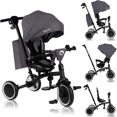 Lionelo tris plus driewieler 2in1 – kinderwagen driewieler – 360° draaibare zitting – vanaf 9 maanden tot 5 jaar (25 kg) – grote pu anti-lek wielen – verstelbare rugleuning – ouderstuur – vrijloopfunctie – inclusief accessoireset