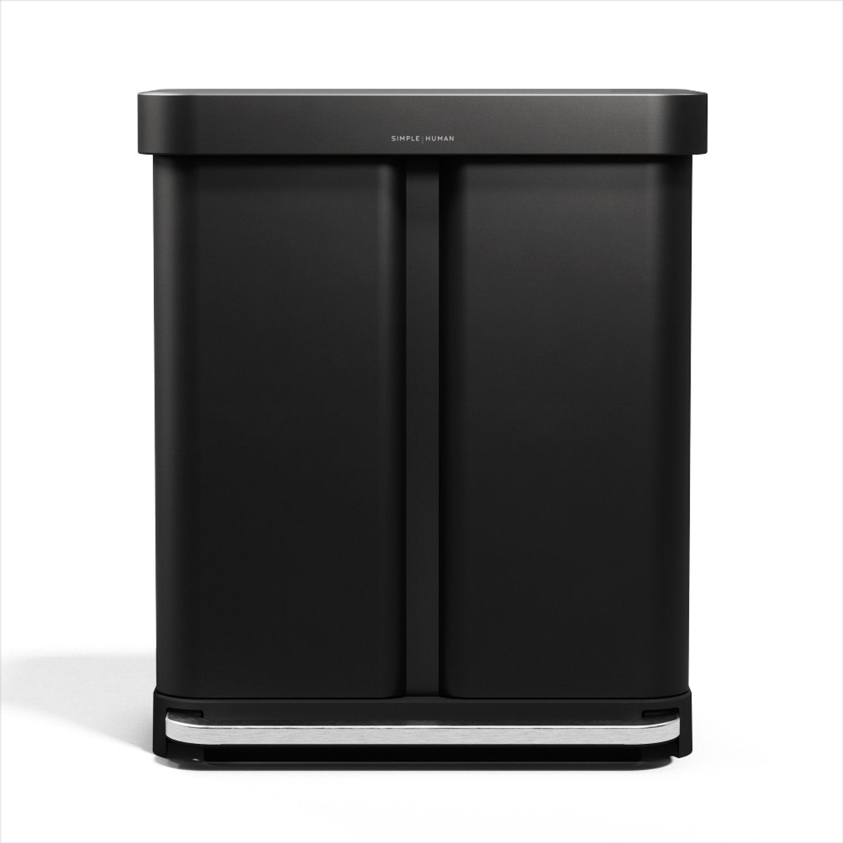 Papelera con pedal rectangular Simplehuman de 58 litros - con dos compartimentos (34 24) - con borde de bolsillo - acero inoxidable negro mate