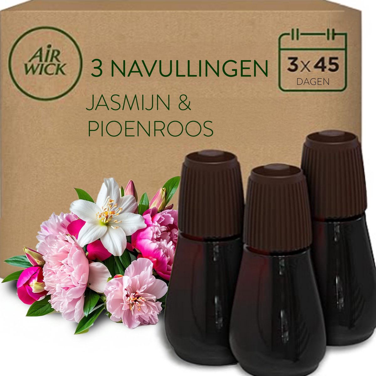 Air Wick Essential Mist 3 ricariche rinfrescanti alla peonia e al gelsomino